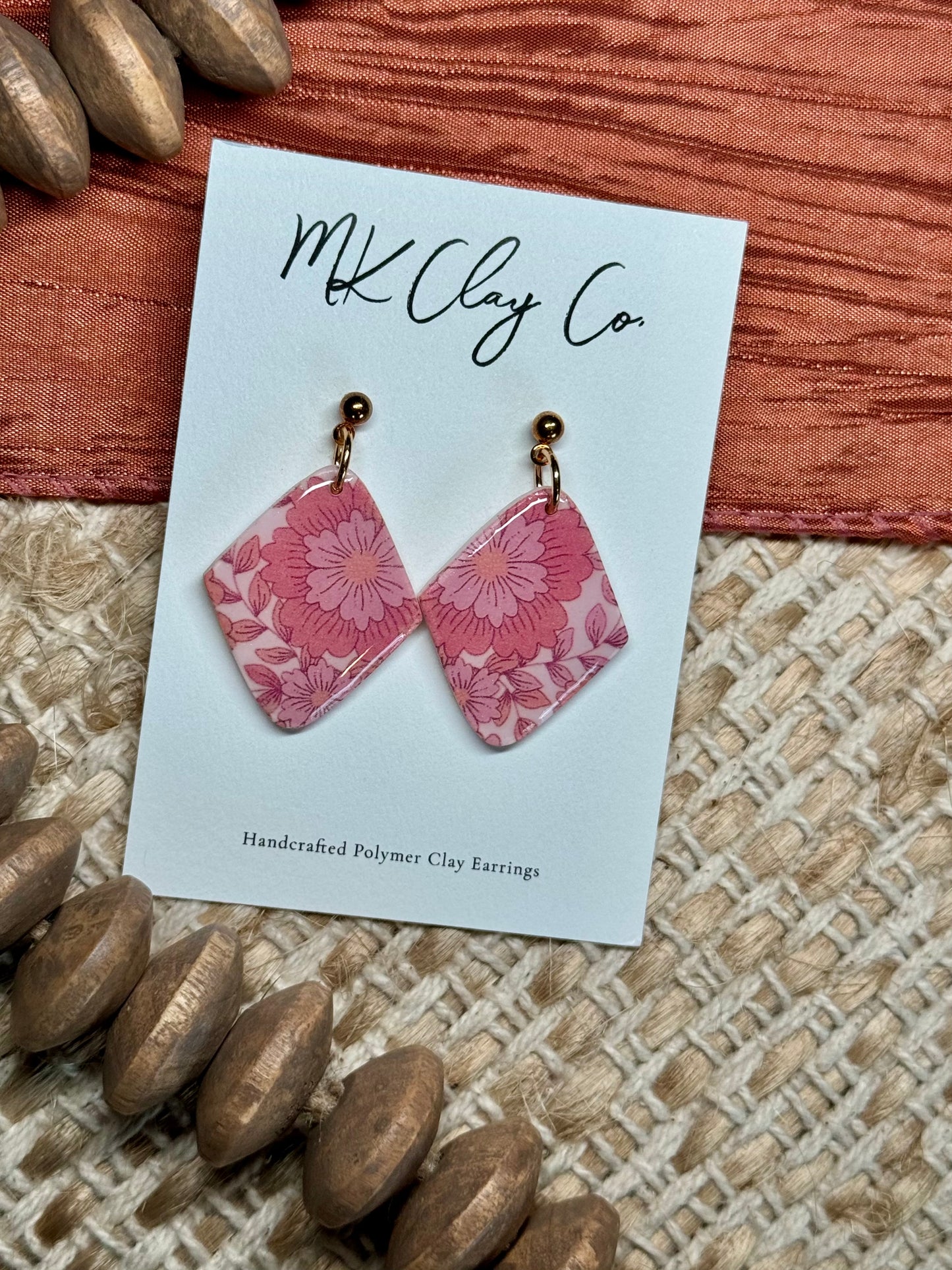 Pink Floral Print Dangles