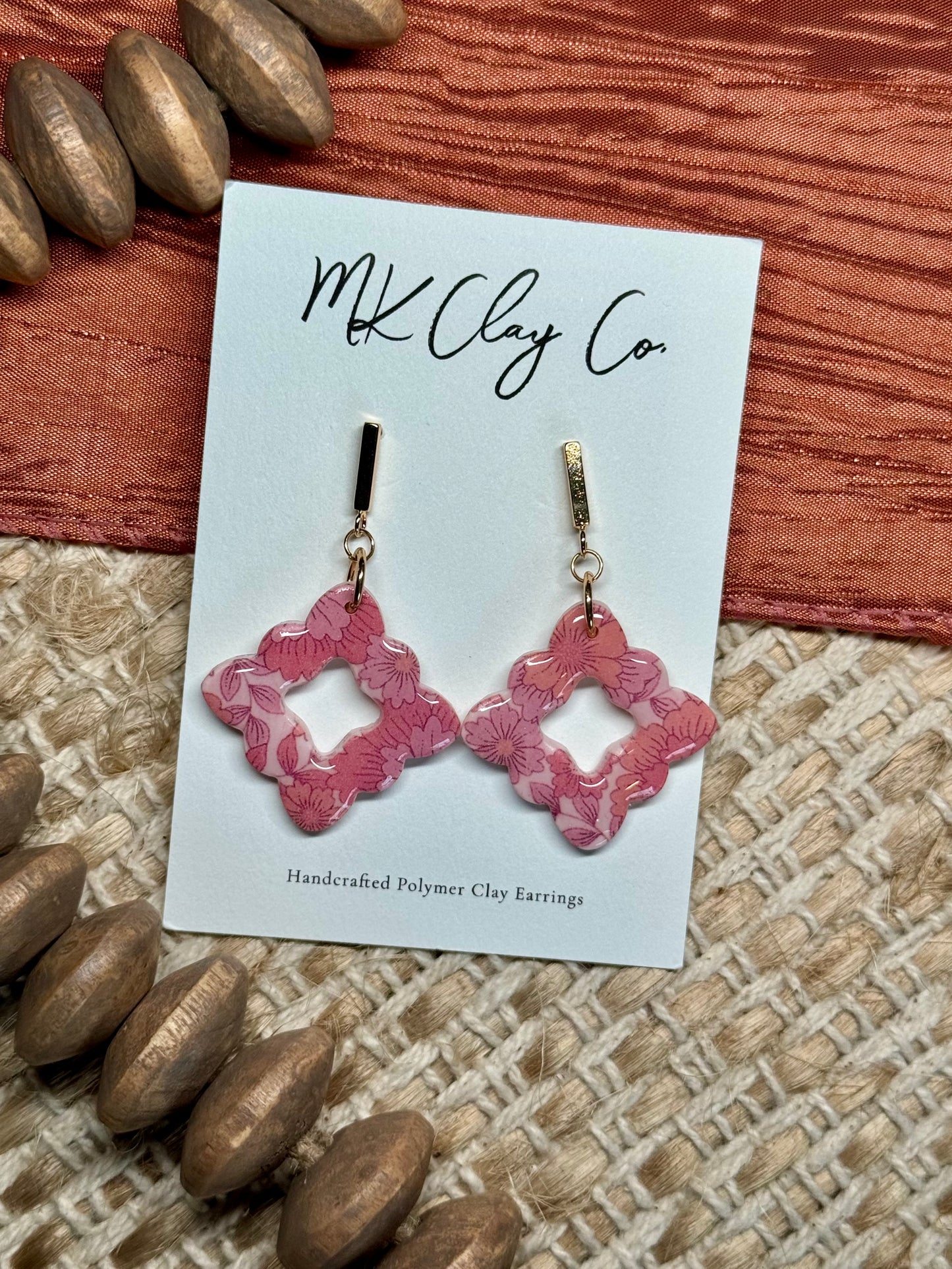 Pink Floral Print Dangles