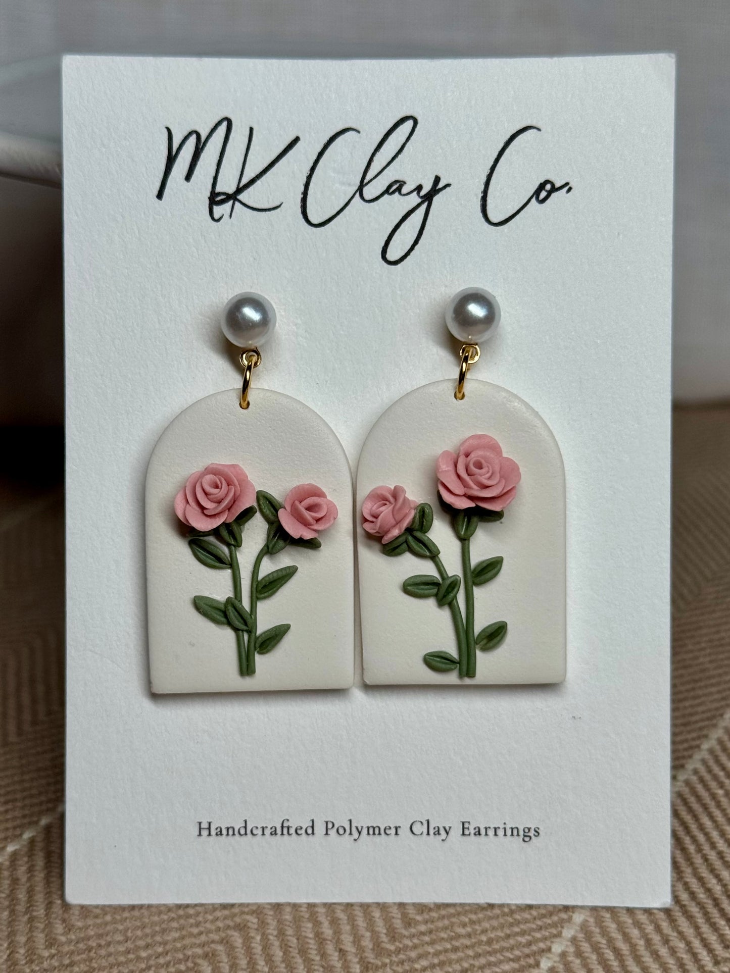 Pearl and Pink Rose Dangles